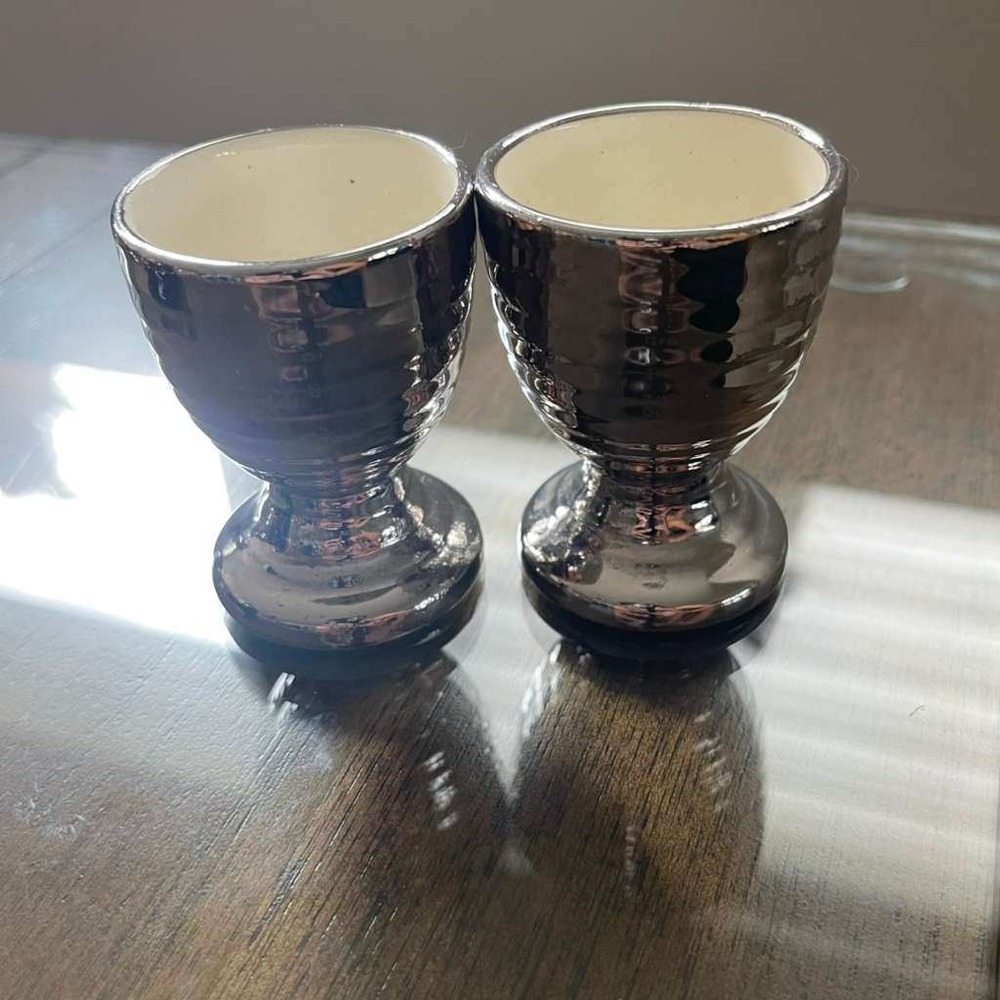 Pair of Silver Egg Cups Tabletop‎ Breakfast Brunch Decor Serveware